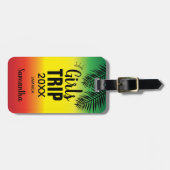 Meisjesreis met kroonjaar en naam groen geel rood bagagelabel (Voorkant horizontaal)