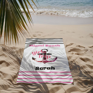 Meisjesreis Nautical Anchor Roze en Zwart Strandlaken