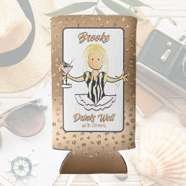 Meisjesreis Vrouw Blond Cartoon Vakantie Schuim  Seltzer Blikjeskoeler