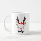 Meisjesrendiergezicht Persoonlijke kerstnaam Koffiemok (Links)