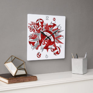 meisjesrode volleybalsterren vierkante klok