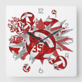 meisjesrode volleybalsterren vierkante klok (Voorkant)