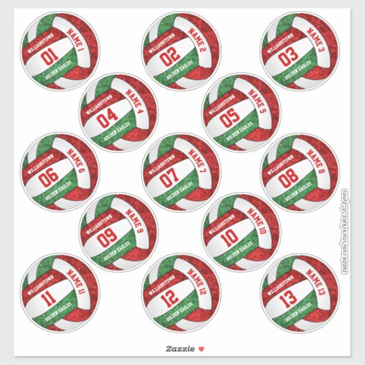 meisjesroodgroene volleybalspelernamen 13 sticker (Vel)