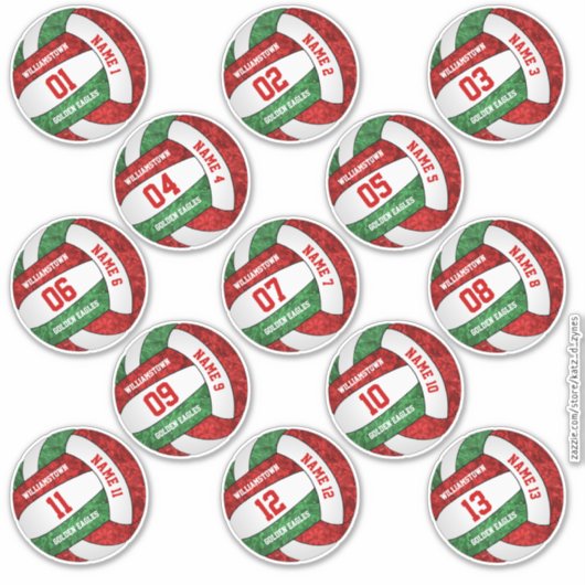 meisjesroodgroene volleybalspelernamen 13 sticker (Voorkant)
