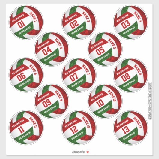 meisjesroodgroene volleybalspelernamen 13 sticker (Vel)