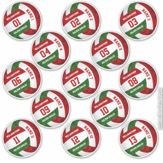 meisjesroodgroene volleybalspelernamen 13 sticker (Voorkant)
