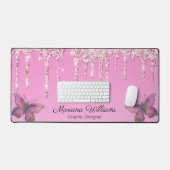 meisjesroze druppelen glitters vlinders bedrijf bureaumat (Keyboard & Muis)