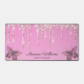 meisjesroze druppelen glitters vlinders bedrijf bureaumat (Voorkant)