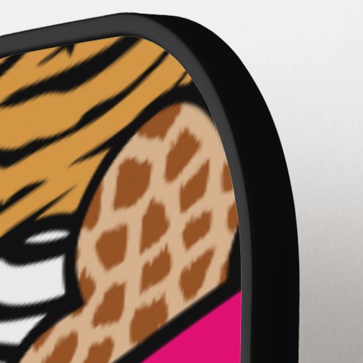 Meisjesroze Speelse Dierenprint Harten Naam Pickleball Paddle (Links Detail)