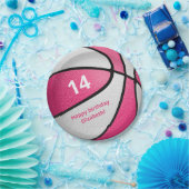 meisjesroze wit basketbal verjaardagsfeestje papieren bordje (Feest)