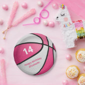 meisjesroze wit basketbal verjaardagsfeestje papieren bordje (Feest)