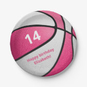 meisjesroze wit basketbal verjaardagsfeestje papieren bordje (Voorkant)