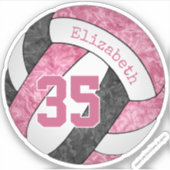 meisjesroze zwarte volleybalschoolteamkleuren sticker (Voorkant)