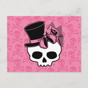 Meisjesschedel met Pet en roze romp Briefkaart