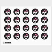Meisjesschedel met Pet en roze romp Ronde Sticker (Vel)