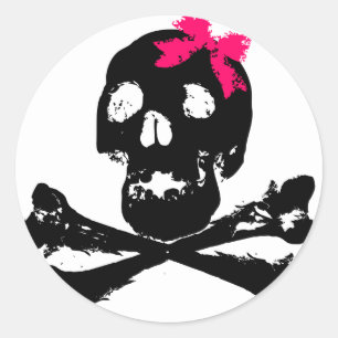Meisjesschedel met roze romp ronde sticker