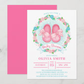 Meisjesschoenen Baby Shower Met Strik En Bloemen Kaart (Voorkant / Achterkant)