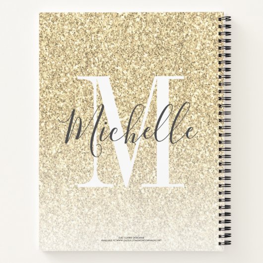 Meisjesscript Gold Glitter Sparkles Monogram Notitieboek (Achterkant)