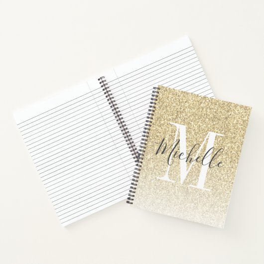Meisjesscript Gold Glitter Sparkles Monogram Notitieboek (Binnen)