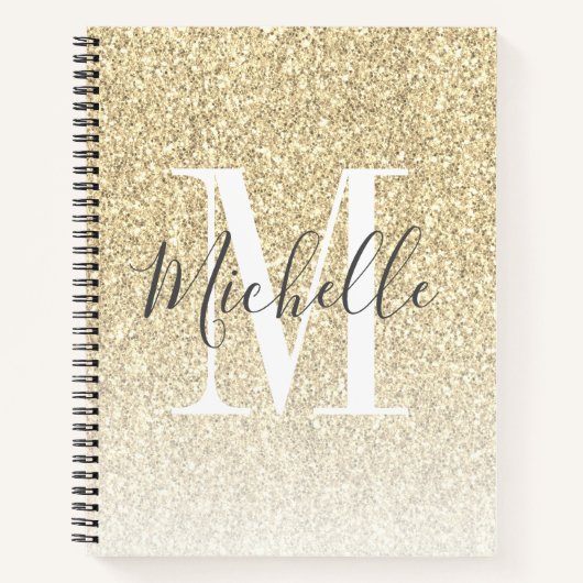 Meisjesscript Gold Glitter Sparkles Monogram Notitieboek (Voorkant)