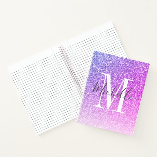 MeisjesScript Paarse roze glitter Sparkles Monogra Notitieboek (Binnen)