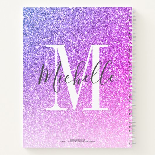 MeisjesScript Paarse roze glitter Sparkles Monogra Notitieboek (Achterkant)