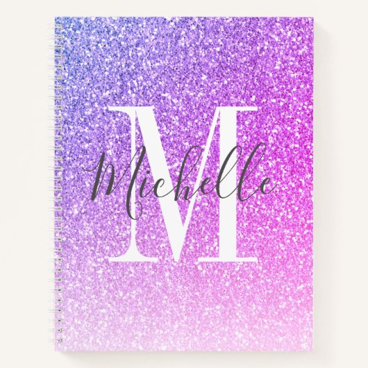 MeisjesScript Paarse roze glitter Sparkles Monogra Notitieboek (Voorkant)