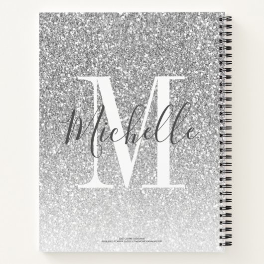 MeisjesScript Silver Glitter Monogram Naam Notitieboek (Achterkant)