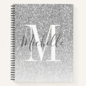 MeisjesScript Silver Glitter Monogram Naam Notitieboek (Voorkant)
