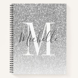 MeisjesScript Silver Glitter Monogram Naam Notitieboek