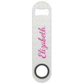 Meisjesscriptnaam met klassieke grijze Chevron Speed Flessenopener (Achterkant)