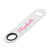 Meisjesscriptnaam met klassieke grijze Chevron Speed Flessenopener (Achterkant Gekanteld)