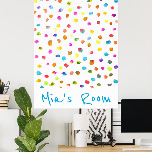 Meisjesslaapkamer Colorful waterverf polka dots Poster (Thuiskantoor)
