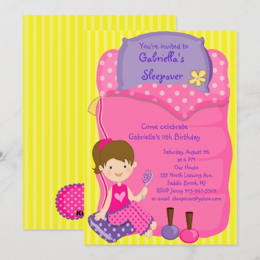 Meisjesslaapzak Slaaepover Birthday Invitation Kaart (Voorkant / Achterkant)