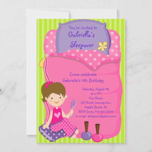 Meisjesslaapzak Slaaepover Birthday Invitation Kaart (Voorkant)