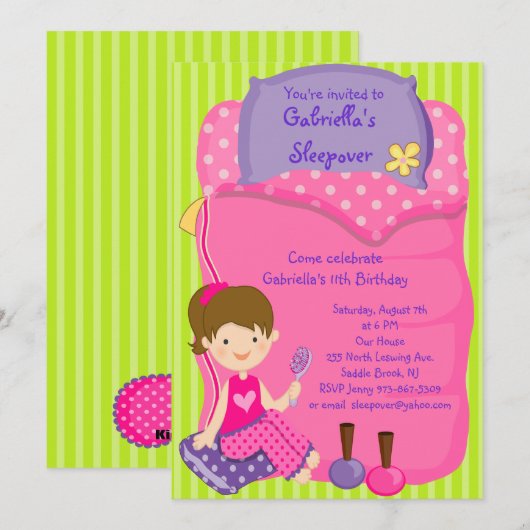 Meisjesslaapzak Slaaepover Birthday Invitation Kaart (Voorkant / Achterkant)