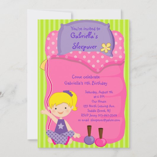 Meisjesslaapzak Slaaepover Birthday Invitation Kaart (Voorkant)
