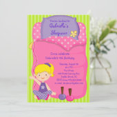 Meisjesslaapzak Slaaepover Birthday Invitation Kaart (Staand voorkant)