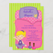 Meisjesslaapzak Slaaepover Birthday Invitation Kaart (Voorkant / Achterkant)