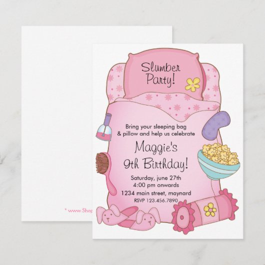 Meisjesslaapzak - uitnodiging (Voorkant / Achterkant)