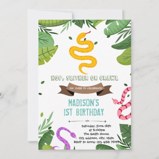 Meisjesslang reptieluitnodiging kaart (Voorkant)