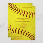 meisjessoftball- verjaardag of teamparty kaart (Voorkant / Achterkant)