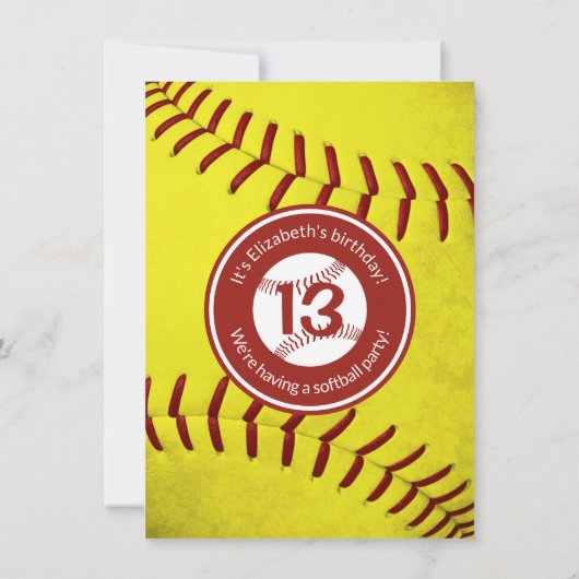 meisjessoftball- verjaardag of teamparty kaart (Achterkant)