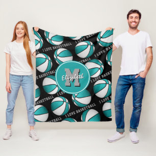 meisjessport Ik hou van basketbal, blauwgroen wit Fleece Deken