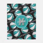 meisjessport Ik hou van basketbal, blauwgroen wit Fleece Deken (Voorkant)