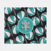 meisjessport Ik hou van basketbal, blauwgroen wit Fleece Deken (Voorkant (Horizontaal))