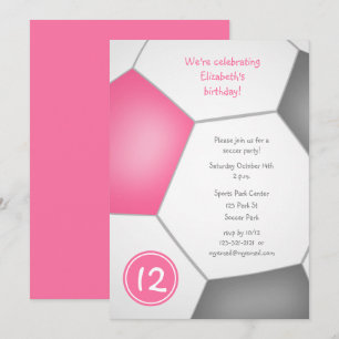 meisjessport - roze grijze voetbalfeestje kaart