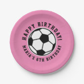 Meisjessport voetbal Birthday aangepaste roze pap Papieren Bordje (Voorkant)