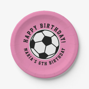 Meisjessport voetbal Birthday aangepaste roze pap Papieren Bordje