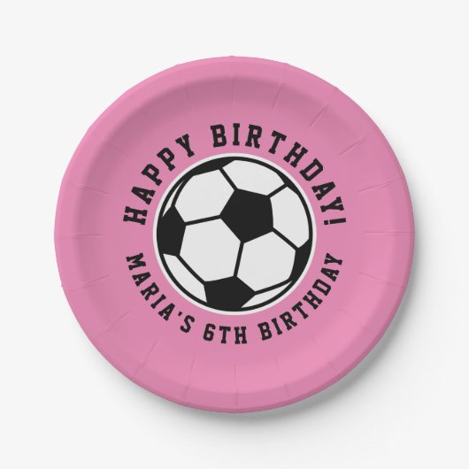 Meisjessport voetbal Birthday aangepaste roze pap Papieren Bordje (Voorkant)